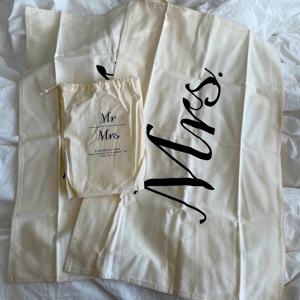 Anthropologie Mr and Mrs tea towels.